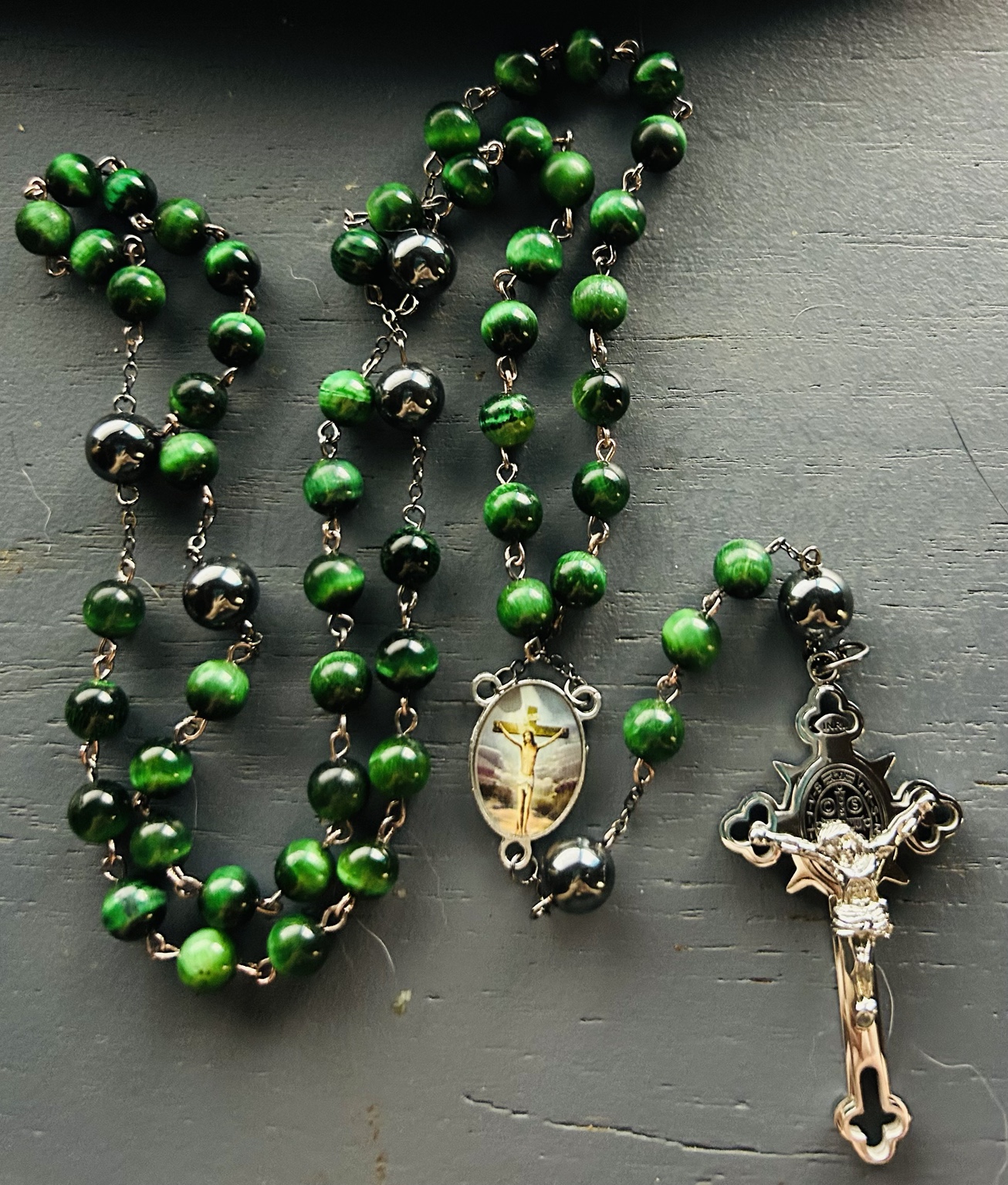 Handmade green rosary by Wade